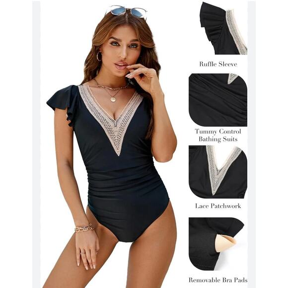 NEW Blooming Jelly Womens Tummy Control Bathing Suits Slimming Ruffle One Piece - Picture 2 of 6